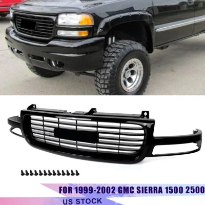 Grille Assembly For 1999-2002 GMC Sierra 1500 2500 Gloss Black Shell and Insert Foto 1 de 4