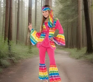 Groovy Girl Kind, Hippie 70er Halloween 3 tlg. Kostüm Gr. S 4-6 Neu - - Bild 1 von 5