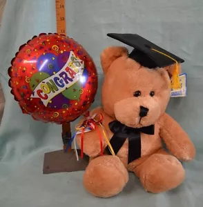 GRADUATION Graduate Tan BEAR With BALLOON Congrats Black CAP Tassel DanDee 14" - Picture 1 of 4