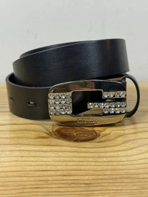 Cinturón de cuero negro Guess con hebilla de estrás talla grande Foto 1 de 4