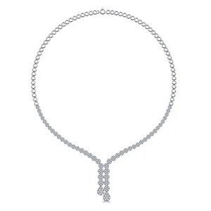 4.5Ct F VS Lab Grown Diamond Cluster Y Necklace Pressure Set 14K White Gold Over - Picture 1 of 4
