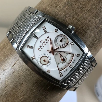Skagen Mens 747SSXR Diamond Accent Silver Tone Quartz Analog 31mm Watch 7 1/2" Foto 1 de 4