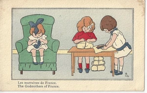 ARTIST PIO THE GODMOTHERS OF FRANCE LITTLE GIRLS KNITTING SOCKS PACKING PARCELS - Picture 1 of 2