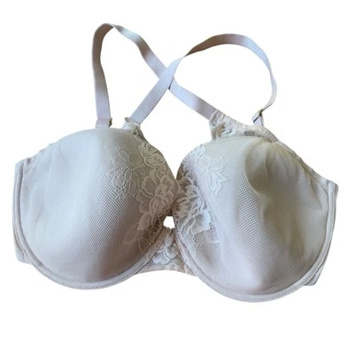 Sujetador con aros de encaje Natori beige nude malla floral cobertura completa 34G Foto 1 de 4
