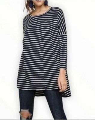 Camiseta Cabi Crosswalk para mujer L negra blanca a rayas manga larga #4005 clásica Foto 1 de 4