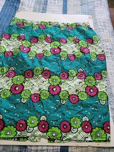 Verdadero Falda de Algodón Estampados en Bloques de Cera Hitarget Verde Rojo Hecha a Mano 46" Cintura - Imagen 1 de 10