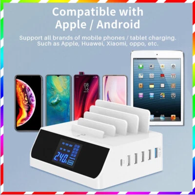 Intelligent multi-port USB charger digital display stand travel chargin security - Image 1 of 4
