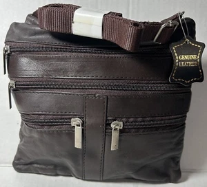 Women Genuine Leather Cross Body Bag Satchel Messenger Bag 48" strap brown NEW - Picture 1 of 4