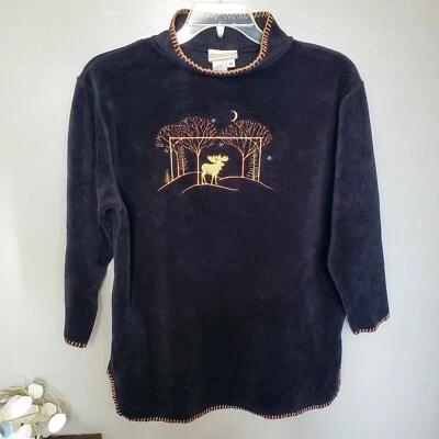 Túnica Coldwater Creek de Colección Talla XS Negra Dorada Bordada Alce Punta de Manta Foto 1 de 4