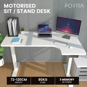 FORTIA L-Shape Standing Desk Stand Up Sit Height Adjustable Motorised Electric - Picture 1 of 12