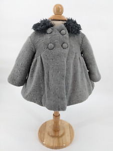 Catherine Malandrino Mini Baby Girl Gray Coat Jacket Faux Fur Size 0-3 Months