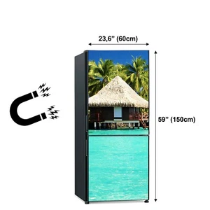 Magnetic Sticker Fridge Freezer Magnet Over water bungalows tropical lagoon sea - Picture 1 of 5