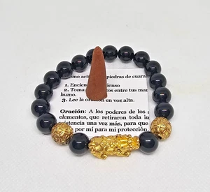 PULSERA ONIX CON AMULETO / ONYX QUARZ DRACHE CHINO PROTECCION LIMPIAS ENERGIAS - Bild 1 von 4