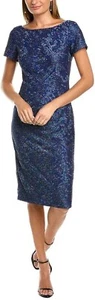 Vestido vaina de cóctel manga gorra jacquard azul J S Collections para mujer 6, nuevo con etiquetas. - Imagen 1 de 8