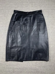 Gonna a matita vintage Anne-Gee in pelle nera donna junior taglia 7 foderata difetti - Foto 1 di 10