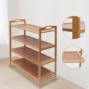 Zapatero organizador de madera de bambú natural de 4 niveles con soporte unidad de estante de almacenamiento - Imagen 1 de 12