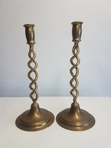 Vintage Pair of Brass Barley Twist Candlesticks - Picture 1 of 3