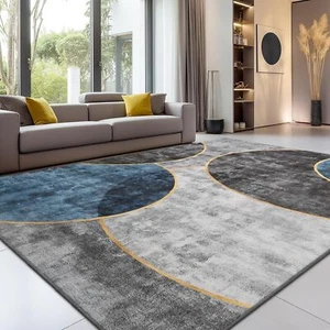 Designer Teppich Wohnzimmer Teppich Kreis Muster in Grau Blau Weiß Preishammer - Bild 1 von 9