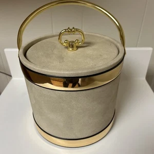 Vintage Cream Gold Mid Century Modern Vinyl Ice Bucket - Kraftware NYC - Picture 1 of 10