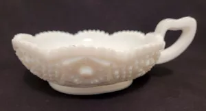 White Milk Glass Hobnail Accented Candy Dish/Bowl Handled Serrated Lip - Picture 1 of 14