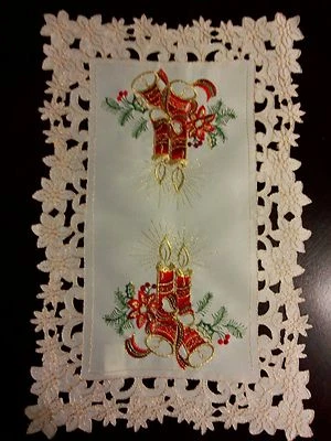 2pcs 12"x18"Embroidered Placemat Bells Poinsettias Holiday Party Home Decor - Image 1 of 4