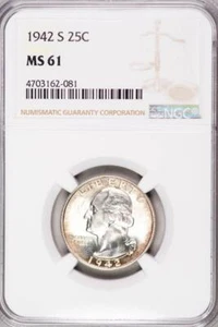 1942-S Washington Quarter MS61 NGC Toned #2356 - Picture 1 of 3