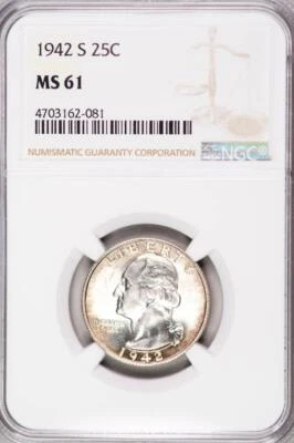 1942-S Washington Quarter MS61 NGC Toned #2356 - Image 1 of 3