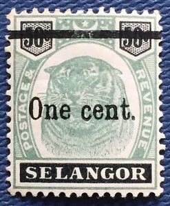 MALAYA 1910 SELANGOR Tiger One Cent opt 50c MH SG#66b M4988 - Picture 1 of 3