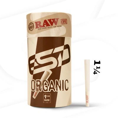 RAW Organic 1 1/4 Size Pre-Rolled Cones | 100 Pack | Slow Burning Papers - Image 1 of 4