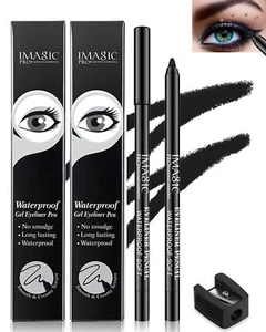 2Pcs Black Waterproof Smudge-proof Gel Eyeliner Pencil with Sharpener Fade-Proof - Picture 1 of 6