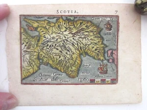 1577 Scotia Escocia Ortelius Miniatura Escocés Antiguo Mapa Galle Coloreado a Mano - Imagen 1 de 10