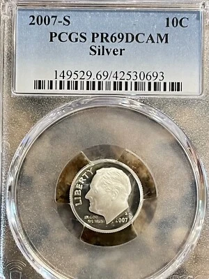 2007 S Roosevelt Dime SILVER PCGS PR69DCAM PROOF (693)(686) - Image 1 of 2