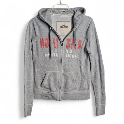 Hollister Sudadera con Capucha Cremallera Para Mujer Junior Grande Gris Y2K 2000s Preppy Foto 1 de 4