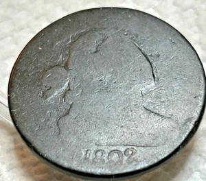 1802 drapierte Büste großer Cent schokobraun gute Details besseres Datum, viel benutzt - Bild 1 von 3