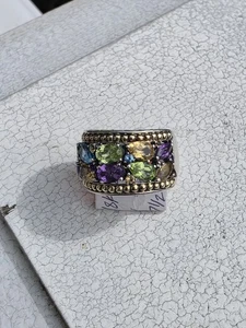 EFFY multicolored gemstone ring set in 18k Gold and 920 Silver - Picture 1 of 10