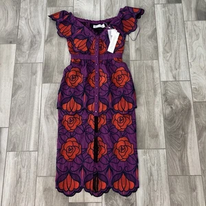 Alice Mccall Tutti Frutti Kleid in Violett Blumen Midi V-Ausschnitt Knopfleiste Schlitz Neu mit Etikett - Bild 1 von 12
