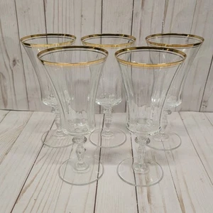 Mikasa Jamestown Gold Rim Crystal Iced Tea/Water Glasses 8 1/8" Tall~Set of 5 - Picture 1 of 5