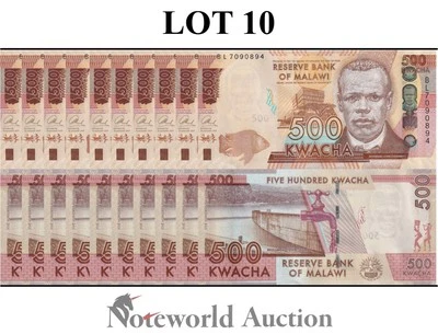 MALAWI 500 Kwacha 2017 P 66 Lot 10 pcs 1/10 Bundle UNC - Image 1 of 4