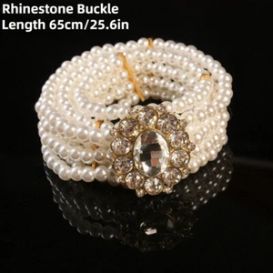 Lady Pearl Stretch Belt Rhinestone Buckle Waistband Strap for Hanfu Dress Shirt - Picture 1 of 22