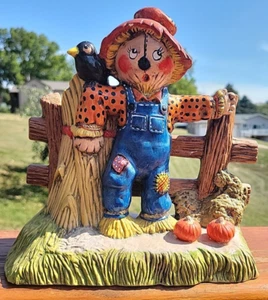VTG Ceramic Scarecrow Figure Duncan Enterprises 1980 Black Crow Pumpkins Fall - Picture 1 of 11
