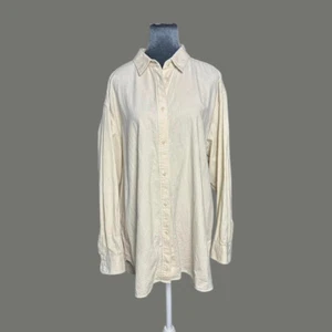 Uniqlo baggy minimalist cotton corduroy button up shirt cream white unisex sz XL - Picture 1 of 8