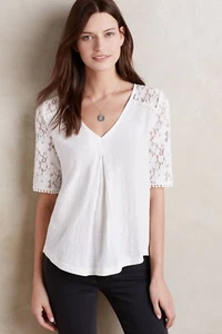 Anthropologie Brushed Floral Lace Tee by Meadow Rue - Sz XS (White) - Picture 1 of 8