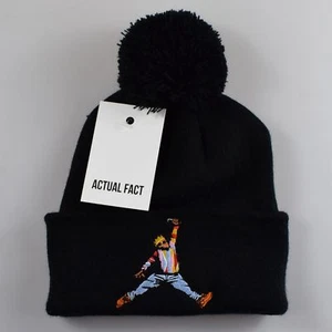 BIG Biggie x Jordan Slam Dunk Roll Up Black Bobble Beanie Hat by Actual Fact - Picture 1 of 3