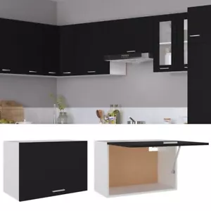 Black Kitchen Cupboard With Flip-Up Door Wall Mount Furniture Storage Cabinet - Picture 1 of 9