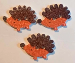 3 Orange Hedgehog Sewing Buttons Crafting Wood 2 Hole 1" - Picture 1 of 2