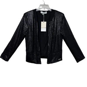Sequin Open-Front Blazer Jacket Cocktail Coat Zipper Pockets Rino & Pelle 38 NWT - Picture 1 of 20