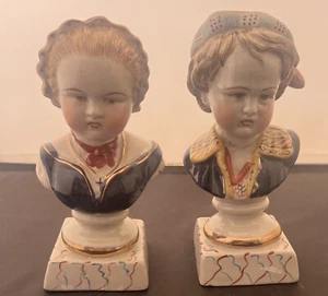 Staffordshire Bourbon Children Pair Vintage Porcelain Busts - Picture 1 of 8