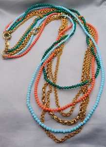 Lee Angel 6 Strand Necklace Gold Plate Multicolor Glass & Stone Beads 44" - Picture 1 of 6