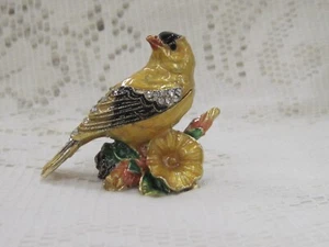 GOLD FINCH WITH GOLD FLOWER JEWELED PEWTER TRINKET BOX 2" X 2.5"X 1." NEW 2939 - Picture 1 of 6