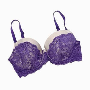 Sujetador Victoria's Secret, Dream Angels, encaje púrpura sobre copas beige, talla 34DD - Imagen 1 de 3